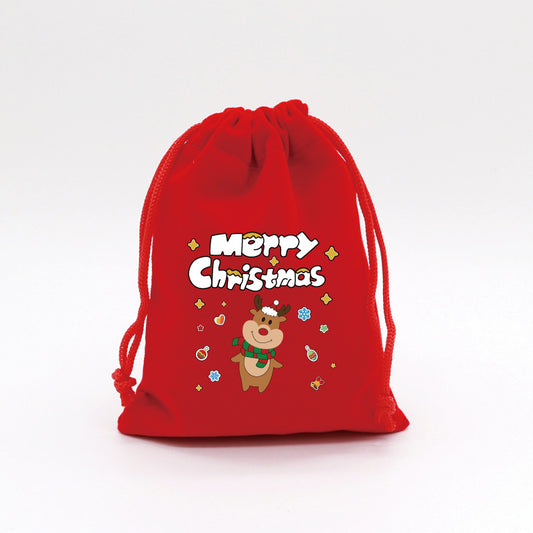 2-Pack Luxury Red Velvet Christmas Elk Gift Bag(13x18CM) - Festive Drawstring Storage Bag for Candy, Gifts & V888-ELOSUNG397783
