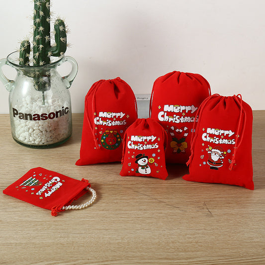 2-Pack Luxury Red Velvet Christmas Elk Gift Bag(13x18CM) - Festive Drawstring Storage Bag for Candy, Gifts & V888-ELOSUNG397783