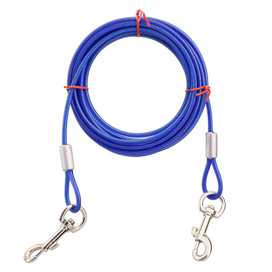 Blue Heavy-Duty Steel Wire Dual-Head Dog Tie-Out Cable Leash(6mm x 5m - 16ft) - with Dual Swivel Hooks for V888-ELOSUNG39799