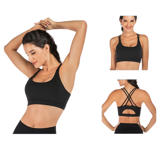 L Size Black Elegant Sexy Criss-Cross Back Sports Bra for Women - High Support & Anti-Shock, Wire-Free Yoga V888-ELOSUNG39810