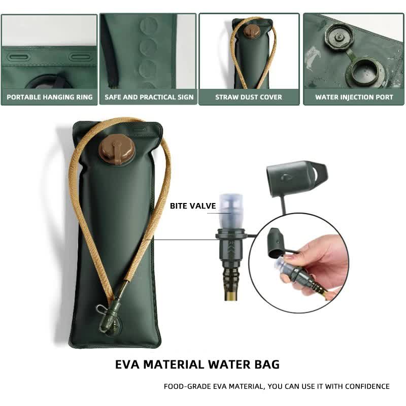 Outdoor Green 2L Hydration Bladder for Running & Cycling - Eco-Friendly PEVA Material Water Reservoir Pack V888-ELOSUNG39832