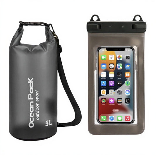 Black 5L PVC Waterproof Swimming Bag Bonus with Waterproof Phone Pouch - Roll-Top Floating Dry Gear Bags for V888-ELOSUNG39835