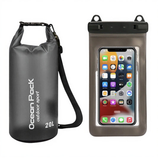 Black 20L PVC Waterproof Swimming Bag Bonus with Waterproof Phone Pouch - Roll-Top Floating Dry Gear Bags for V888-ELOSUNG39844