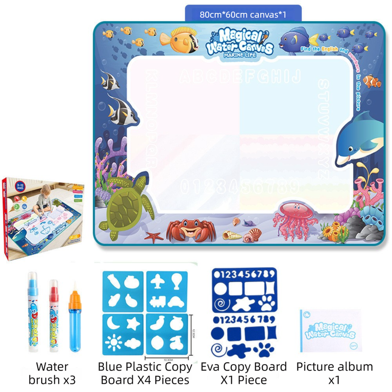 80x60CM Ocean World Water Doodle Mat - Educational Aqua Drawing Blanket, Marine Life Style Deluxe 10-Piece Set V888-ELOSUNG39854