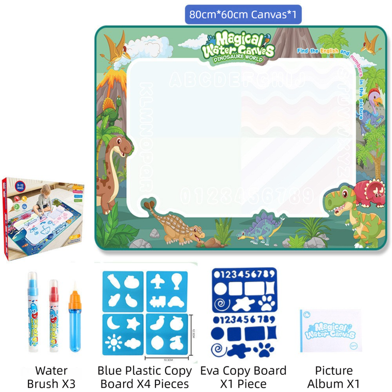 80x60CM Dinosaur World Water Doodle Mat - Mess-Free Prehistoric Educational Aqua Toy, Deluxe 10-Piece Set V888-ELOSUNG39855