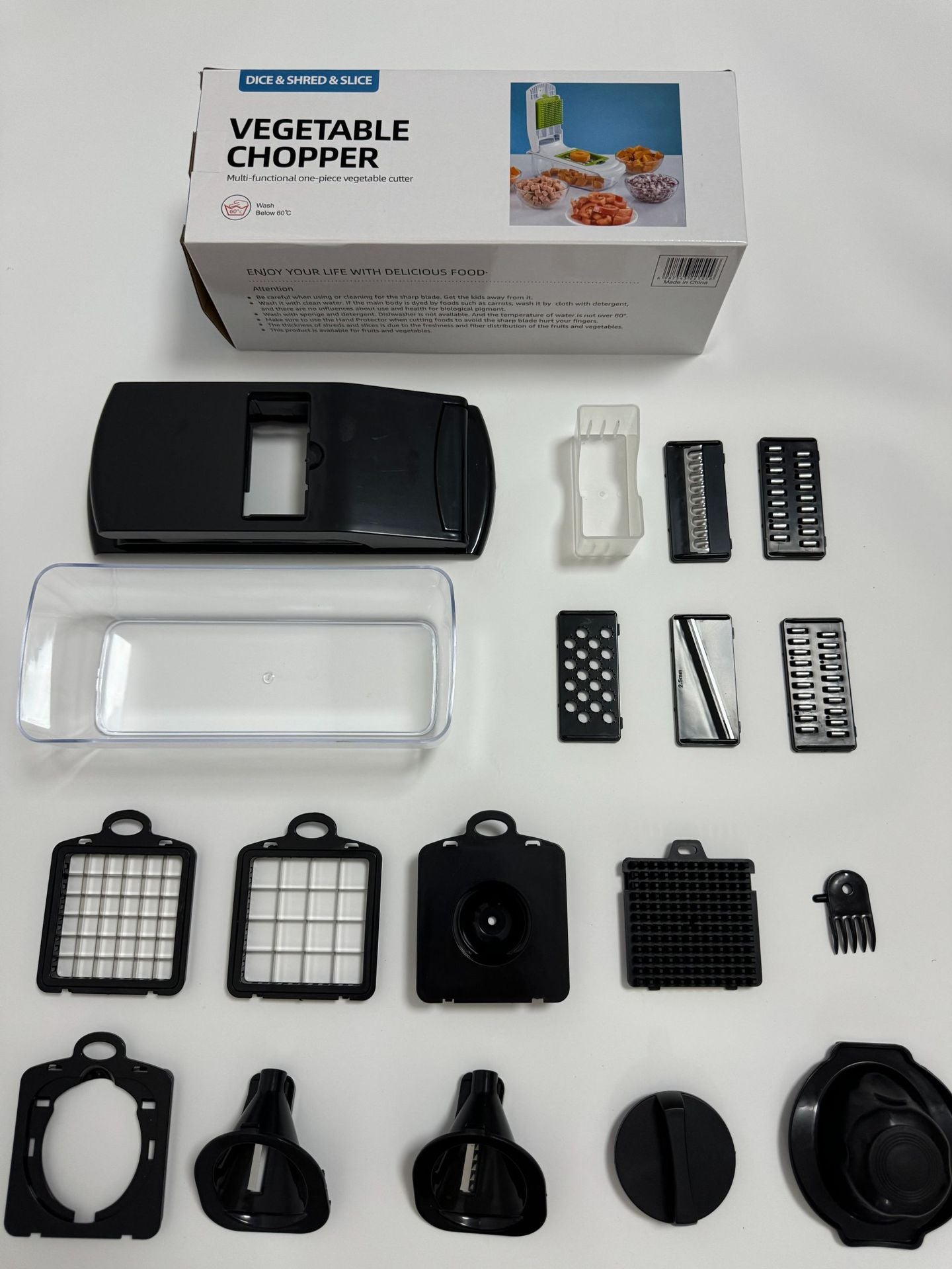 18-Piece Black Multi-Function Vegetable Chopper & Slicer Set - Rotary Grater with 5 Muti-Style Stainless V888-ELOSUNG39861