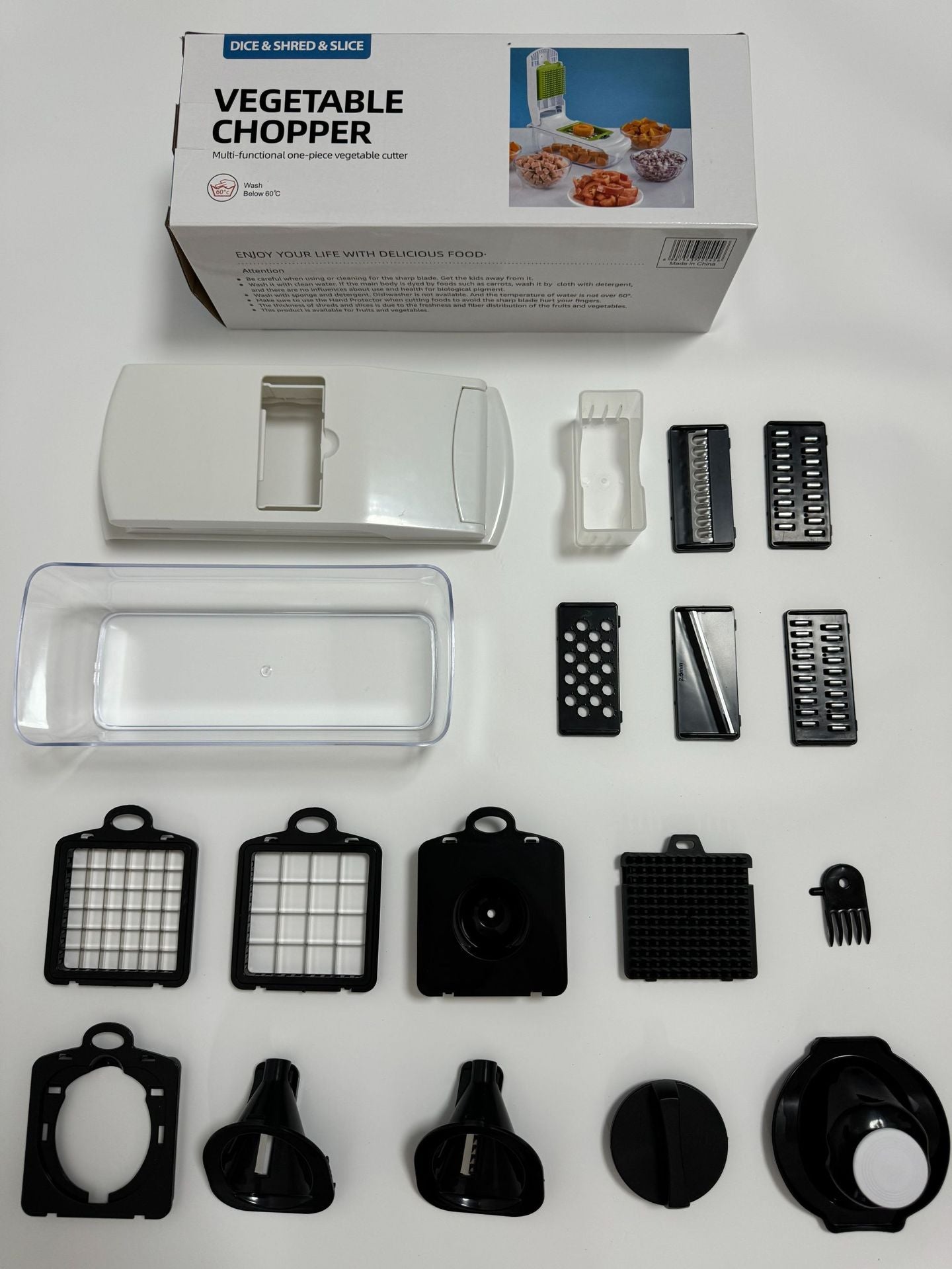 18-Piece Black-White Multi-Function Vegetable Chopper & Slicer Set - Rotary Grater with 5 Muti-Style V888-ELOSUNG39862