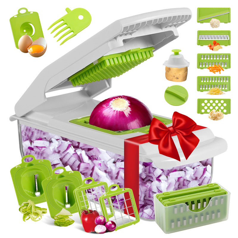 18-Piece White-Green Multi-Function Vegetable Chopper & Slicer Set - Rotary Grater with 5 Muti-Style V888-ELOSUNG39863