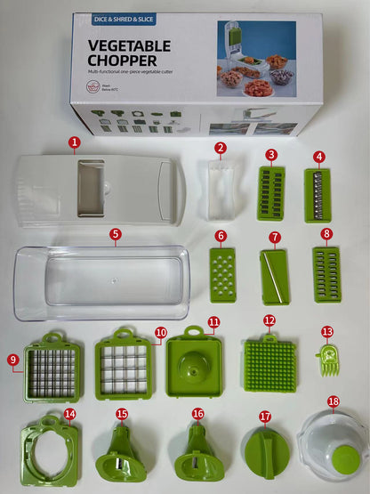 18-Piece White-Green Multi-Function Vegetable Chopper & Slicer Set - Rotary Grater with 5 Muti-Style V888-ELOSUNG39863