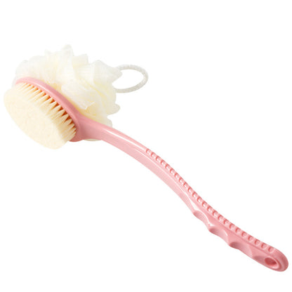 2-Pack Pink 2-in-1 Soft Bristle Long Handle Bath Brush & Shower Pouf Combo - Double-Sided Back Scrubber for V888-ELOSUNG39873
