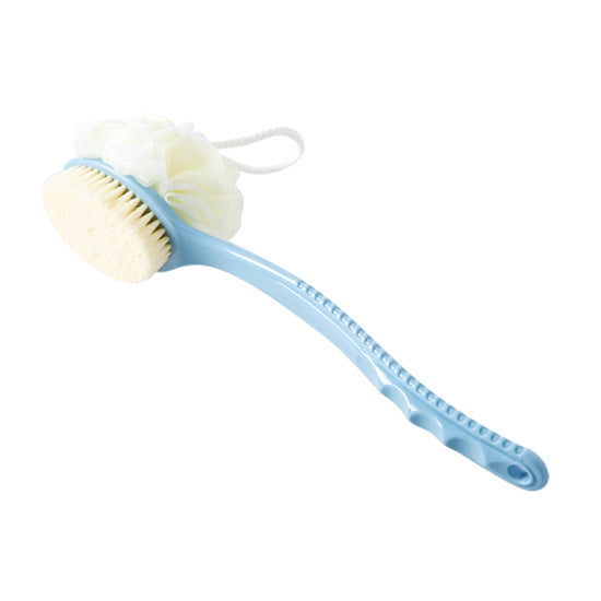 2-Pack Blue 2-in-1 Soft Bristle Long Handle Bath Brush & Shower Pouf Combo - Double-Sided Back Scrubber for V888-ELOSUNG39874