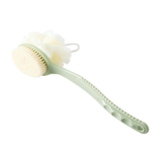 2-Pack Green 2-in-1 Soft Bristle Long Handle Bath Brush & Shower Pouf Combo - Double-Sided Back Scrubber for V888-ELOSUNG39875