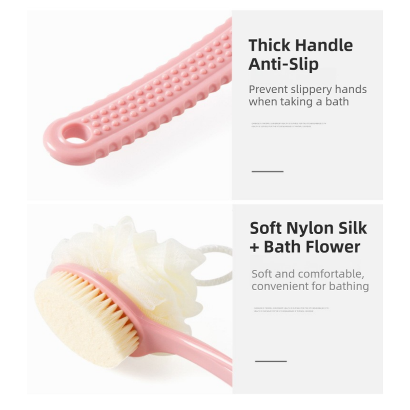 2-Pack Green 2-in-1 Soft Bristle Long Handle Bath Brush & Shower Pouf Combo - Double-Sided Back Scrubber for V888-ELOSUNG39875