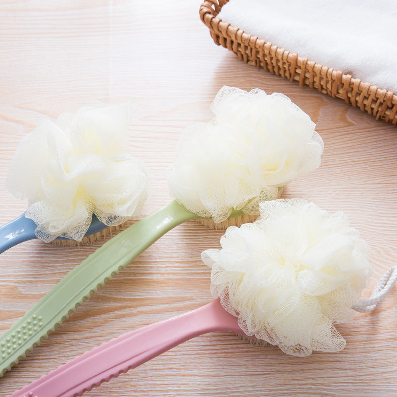 2-Pack Green 2-in-1 Soft Bristle Long Handle Bath Brush & Shower Pouf Combo - Double-Sided Back Scrubber for V888-ELOSUNG39875
