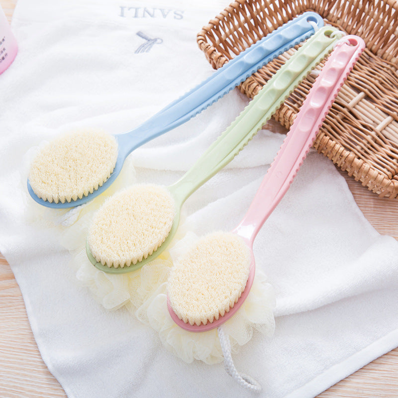 2-Pack Green 2-in-1 Soft Bristle Long Handle Bath Brush & Shower Pouf Combo - Double-Sided Back Scrubber for V888-ELOSUNG39875