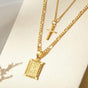 Personalised Copper Adjustable Layered Necklace Set(4PCS) - Custom A-Z Initial Letter Square + Cross Pendant V888-ELOSUNG39876