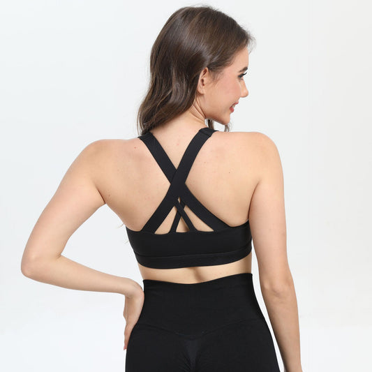 2-Pack Black High-Support Shockproof Sports Bra(M Size) - Women's Backless Yoga Running Vest with Naked-Feel V888-ELOSUNG39883
