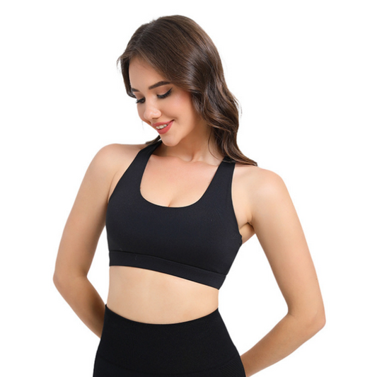 2-Pack Black High-Support Shockproof Sports Bra(L Size) - Women's Backless Yoga Running Vest with Naked-Feel V888-ELOSUNG39884