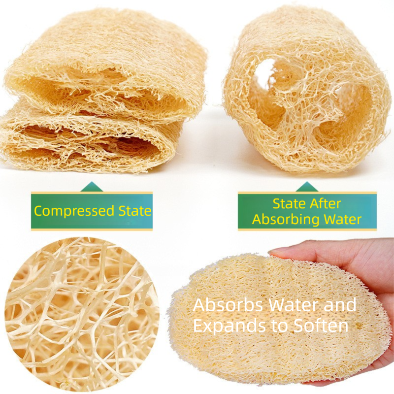4-Pack Natural Loofah Sponge Scrubber (Oval Compressed Slice: 13x8CM) - Eco-Friendly Dual Use for Kitchen & V888-ELOSUNG39897