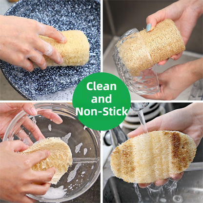 4-Pack Natural Loofah Sponge Scrubber (Oval Compressed Slice: 13x8CM) - Eco-Friendly Dual Use for Kitchen & V888-ELOSUNG39897