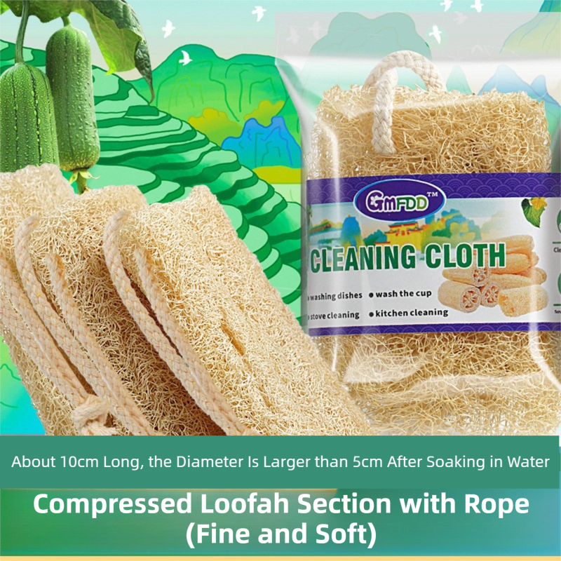 4-Pack Premium Soft Square Natural Loofah Segment Scrubber With Hanging Rope - Zero Waste Kitchen & Bath V888-ELOSUNG39898