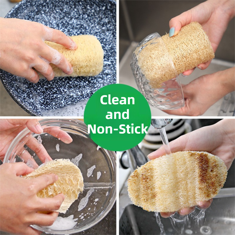 4-Pack Premium Soft Square Natural Loofah Segment Scrubber With Hanging Rope - Zero Waste Kitchen & Bath V888-ELOSUNG39898