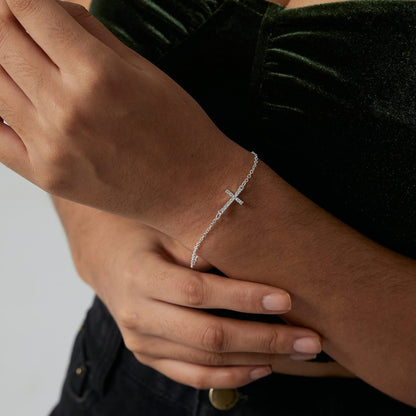 2-Pack Sliver Plated Micro-Paved CZ Mini Cross Bracelet - Dainty Adjustable O-Chain Wrist Jewelry(16-21CM) V888-ELOSUNG39900
