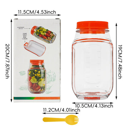 Orange Portable All-in-One Side-Opening Salad Container Jar with Fork(10.5x19CM) - Plastic Layered Meal V888-ELOSUNG39906