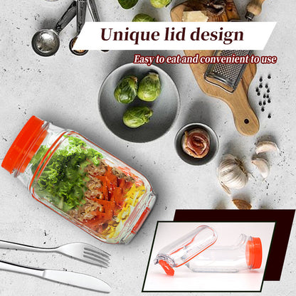 Orange Portable All-in-One Side-Opening Salad Container Jar with Fork(10.5x19CM) - Plastic Layered Meal V888-ELOSUNG39906