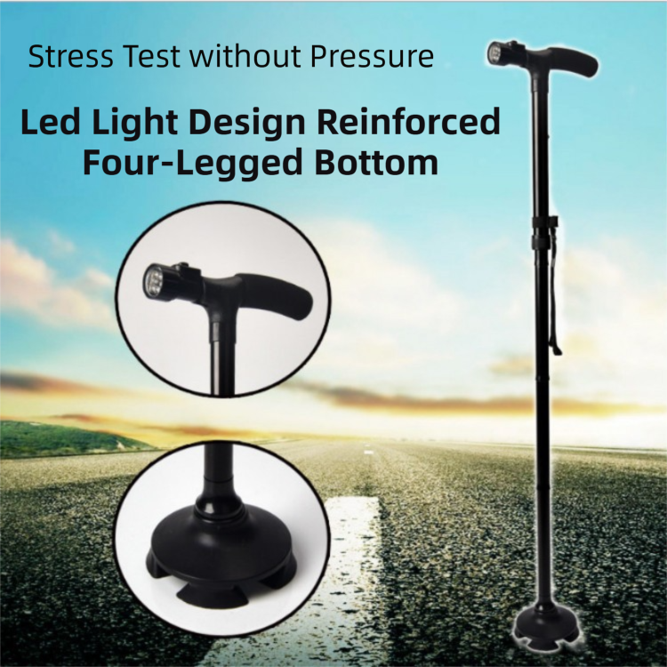 Folding LED Walking Cane with Dual Handle - Adjustable(88-98CM), Anti-Slip 4-Prong Base, and Stand-Up V888-ELOSUNG39908