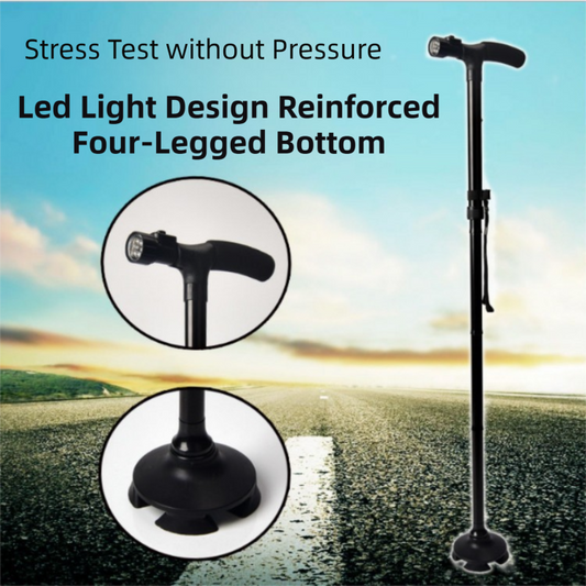 Folding LED Walking Cane with Dual Handle - Adjustable(88-98CM), Anti-Slip 4-Prong Base, and Stand-Up V888-ELOSUNG39908