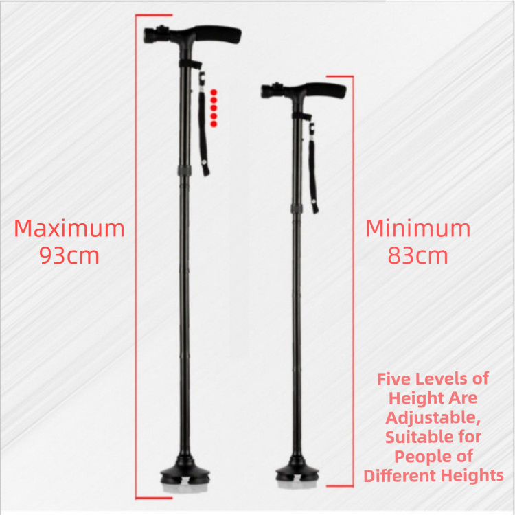 Folding LED Walking Cane with Dual Handle - Adjustable(88-98CM), Anti-Slip 4-Prong Base, and Stand-Up V888-ELOSUNG39908