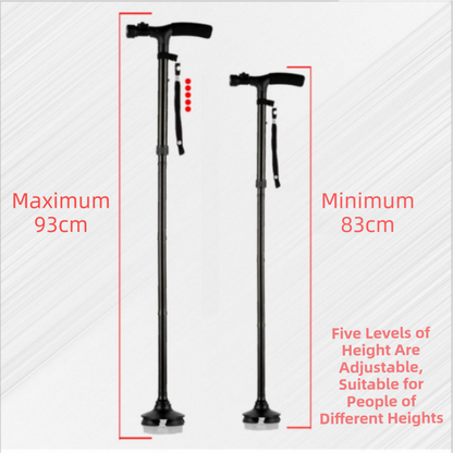 Folding LED Walking Cane with Dual Handle - Adjustable(88-98CM), Anti-Slip 4-Prong Base, and Stand-Up V888-ELOSUNG39908