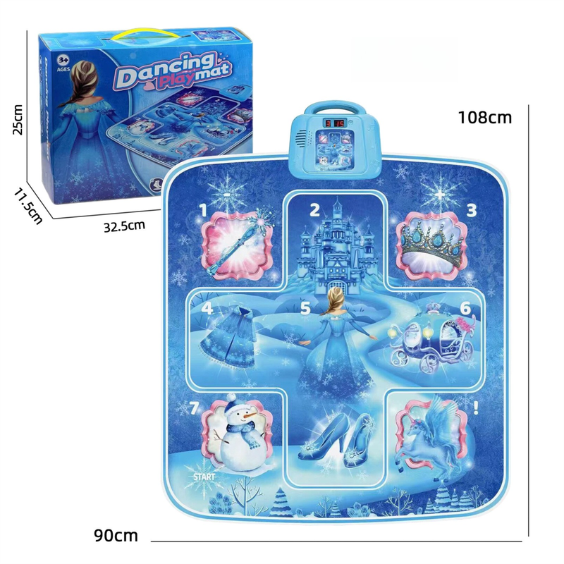 Blue Wireless Kids Electronic Princess Dance Mat & Music Playmat(90x108CM) - 7 Modes Foot Game Pad Toy with V888-ELOSUNG39910