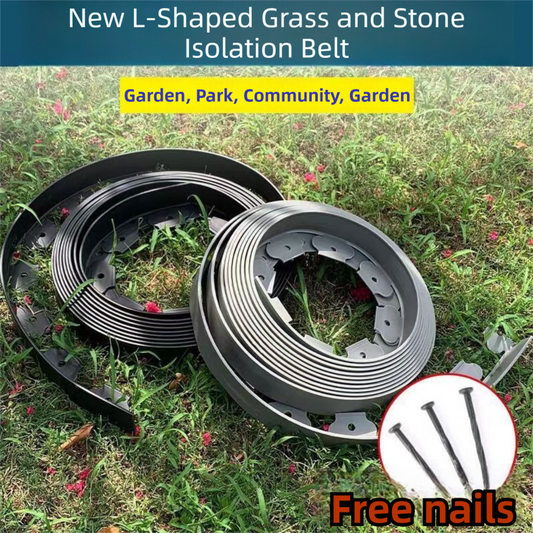 Black L-Shape PE Landscape Edging Roll Kit (10CM Height x 10M Long) - Anti-Root Lawn & Garden Divider with 30 V888-ELOSUNG39912