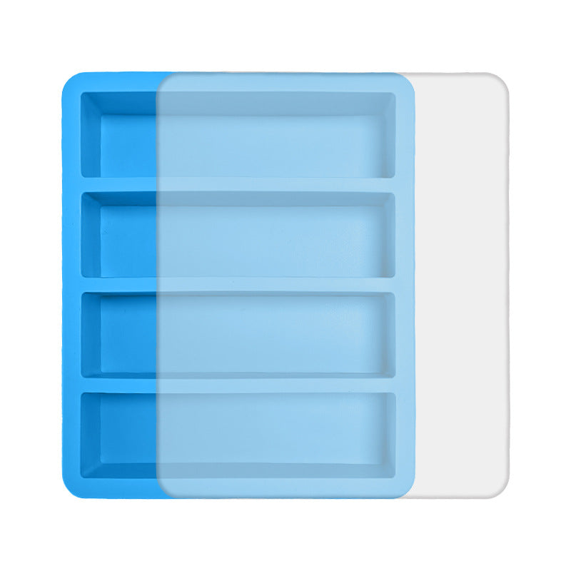 2-Packs Blue Flexible 4-Grid Silicone Long Ice Cube Tray with Lid - Easy Release Reusable Mold for Narrow V888-ELOSUNG39917