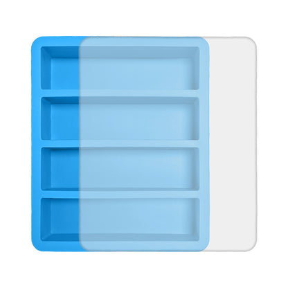 2-Packs Blue Flexible 4-Grid Silicone Long Ice Cube Tray with Lid - Easy Release Reusable Mold for Narrow V888-ELOSUNG39917