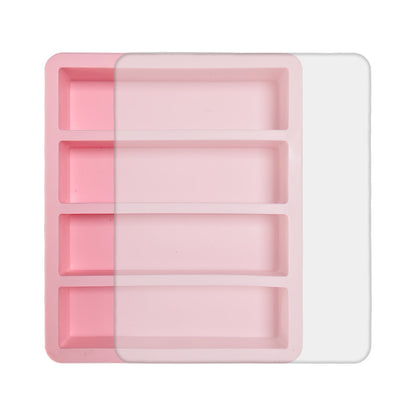 2-Packs Pink Flexible 4-Grid Silicone Long Ice Cube Tray with Lid - Easy Release Reusable Mold for Narrow V888-ELOSUNG39918
