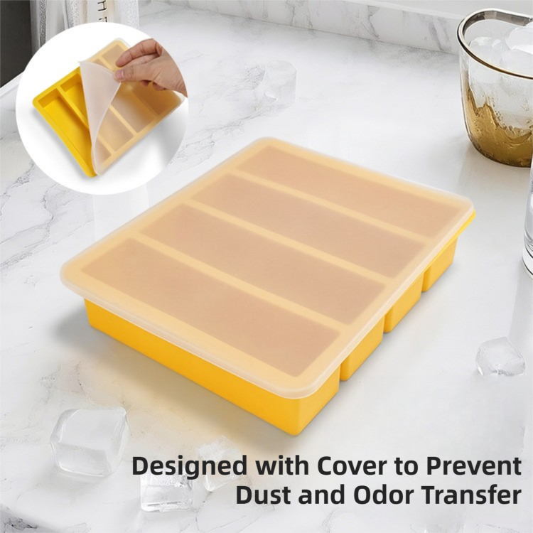 2-Packs Pink Flexible 4-Grid Silicone Long Ice Cube Tray with Lid - Easy Release Reusable Mold for Narrow V888-ELOSUNG39918