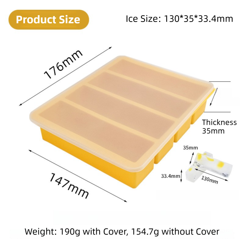 2-Packs Pink Flexible 4-Grid Silicone Long Ice Cube Tray with Lid - Easy Release Reusable Mold for Narrow V888-ELOSUNG39918