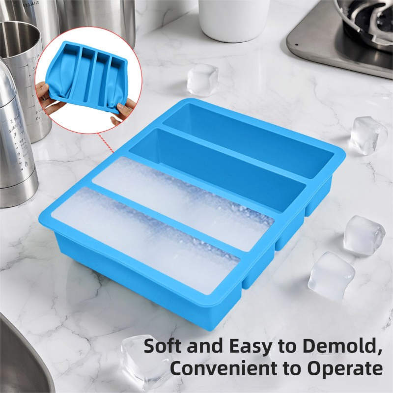 2-Packs Green Flexible 4-Grid Silicone Long Ice Cube Tray with Lid - Easy Release Reusable Mold for Narrow V888-ELOSUNG39920