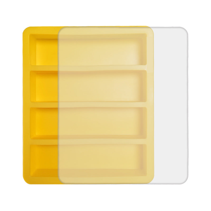 2-Packs Yellow Flexible 4-Grid Silicone Long Ice Cube Tray with Lid - Easy Release Reusable Mold for Narrow V888-ELOSUNG39921
