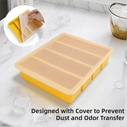 2-Packs Grey Flexible 4-Grid Silicone Long Ice Cube Tray with Lid - Easy Release Reusable Mold for Narrow V888-ELOSUNG39922