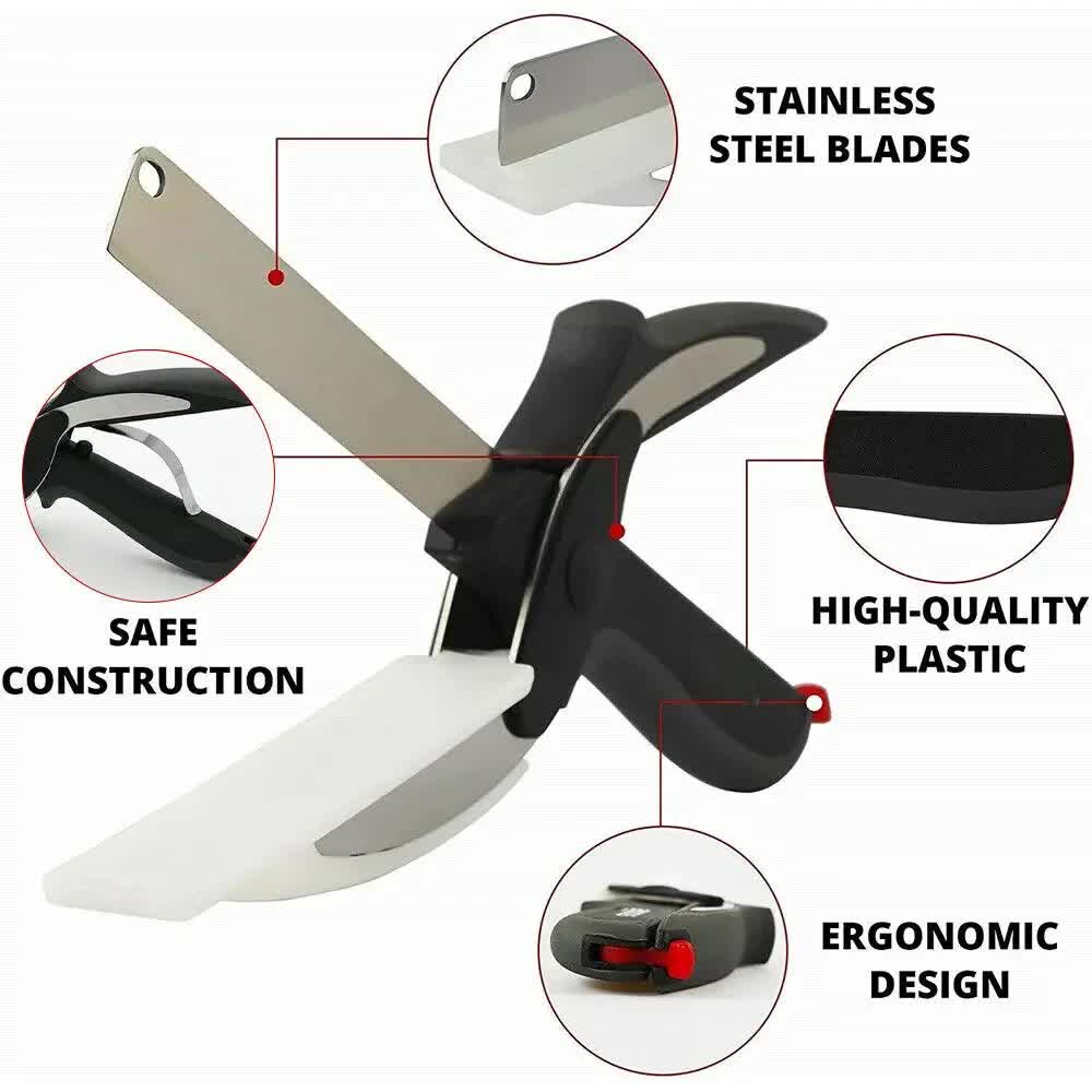 2-in-1 Ingenious Cutter Food Chopper & Scissor for Kitchen Versatile Use - 420 Stainless Steel Blade & V888-ELOSUNG39933