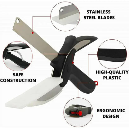 2-in-1 Ingenious Cutter Food Chopper & Scissor for Kitchen Versatile Use - 420 Stainless Steel Blade & V888-ELOSUNG39933