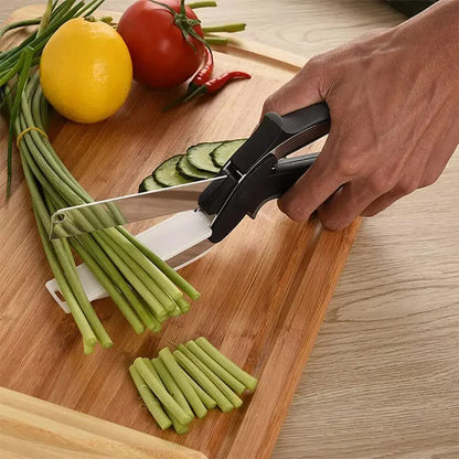2-in-1 Ingenious Cutter Food Chopper & Scissor for Kitchen Versatile Use - 420 Stainless Steel Blade & V888-ELOSUNG39933
