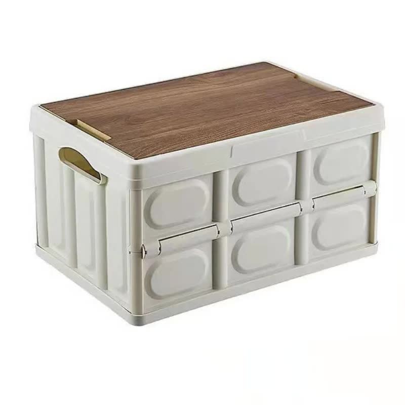White Collapsible Medium Standard Storage Box with Wooden Table Top(42x28x23CM) - Car Trunk Organiser for V888-ELOSUNG39948