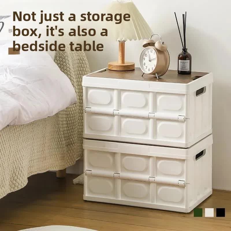 White Collapsible Medium Standard Storage Box with Wooden Table Top(42x28x23CM) - Car Trunk Organiser for V888-ELOSUNG39948