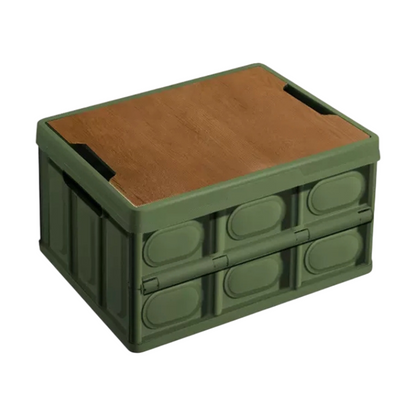 Green Collapsible Medium Standard Storage Box with Wooden Table Top(42x28x23CM) - Car Trunk Organiser for V888-ELOSUNG39949