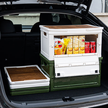 Green Collapsible Medium Standard Storage Box with Wooden Table Top(42x28x23CM) - Car Trunk Organiser for V888-ELOSUNG39949